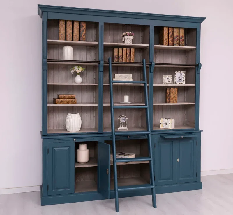 Massiver Bücherschrank | 2-teilige Bibliothek - verstellbare Regale