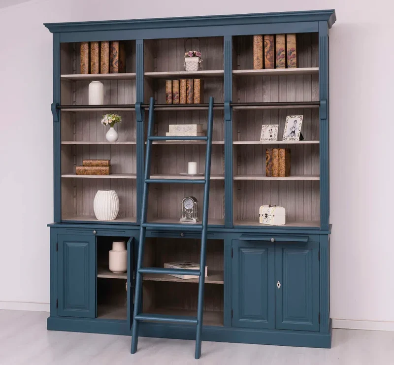 Massiver Bücherschrank | 2-teilige Bibliothek - verstellbare Regale