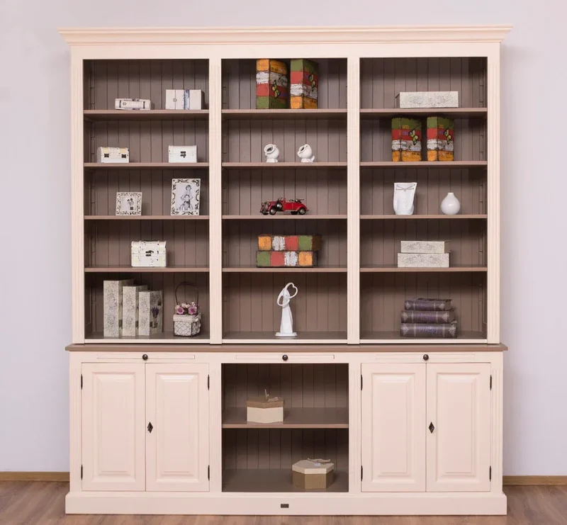 Massiver Bücherschrank | 2-teilige Bibliothek - verstellbare Regale
