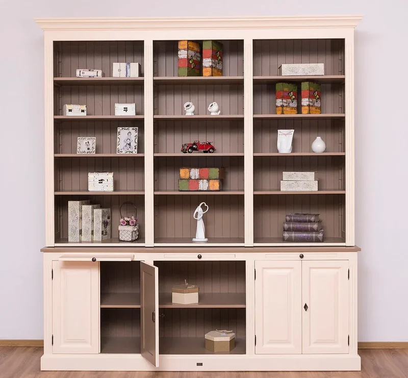Massiver Bücherschrank | 2-teilige Bibliothek - verstellbare Regale