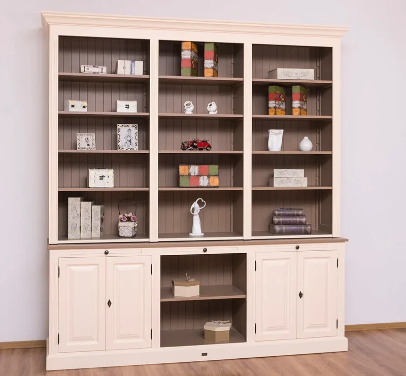 Massiver Bücherschrank | 2-teilige Bibliothek - verstellbare Regale
