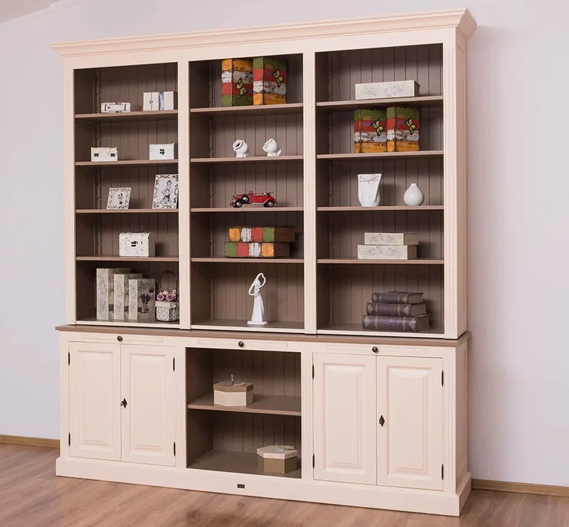 Massiver Bücherschrank | 2-teilige Bibliothek - verstellbare Regale