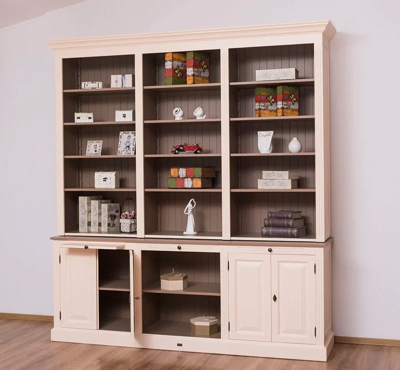 Massiver Bücherschrank | 2-teilige Bibliothek - verstellbare Regale