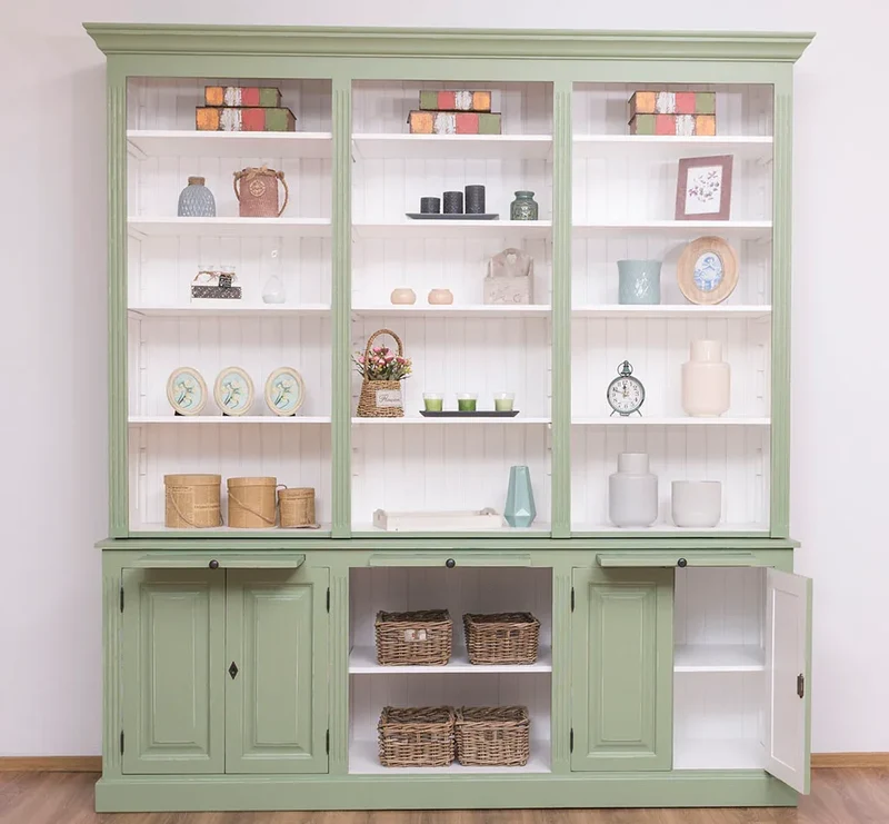 Massiver Bücherschrank | 2-teilige Bibliothek - verstellbare Regale