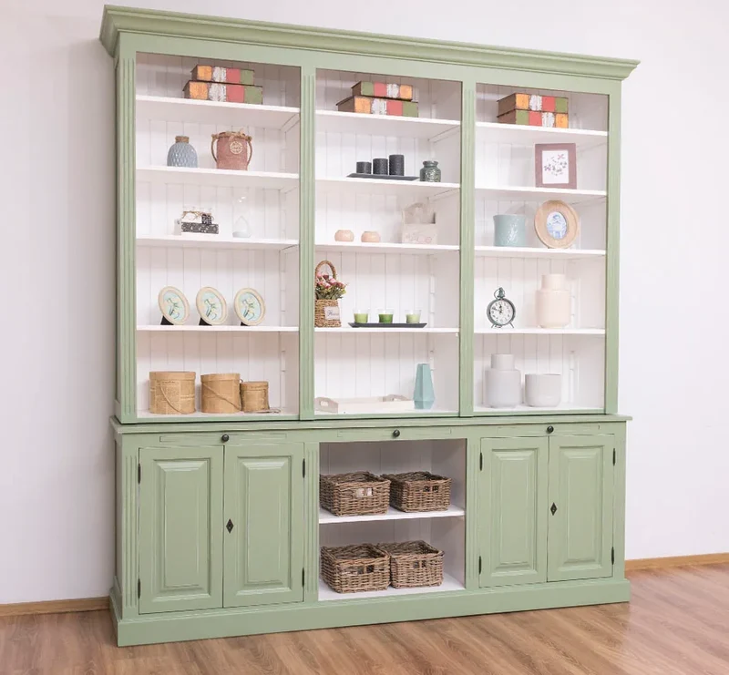 Massiver Bücherschrank | 2-teilige Bibliothek - verstellbare Regale