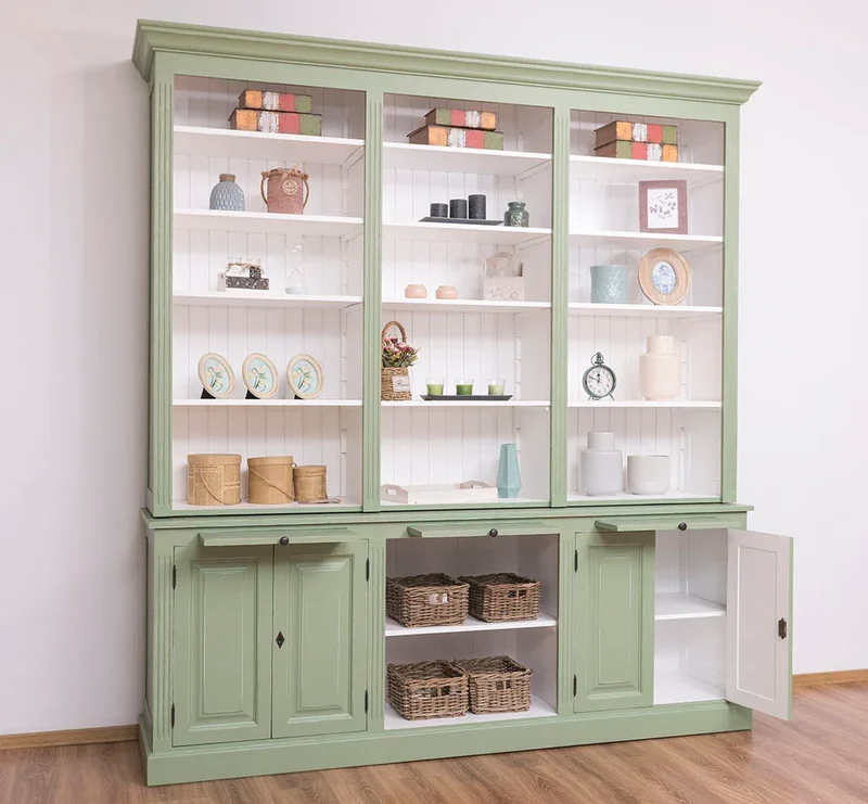 Massiver Bücherschrank | 2-teilige Bibliothek - verstellbare Regale