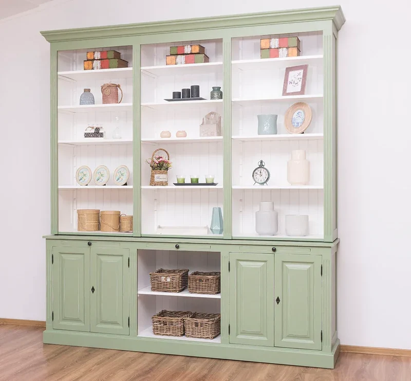 Massiver Bücherschrank | 2-teilige Bibliothek - verstellbare Regale