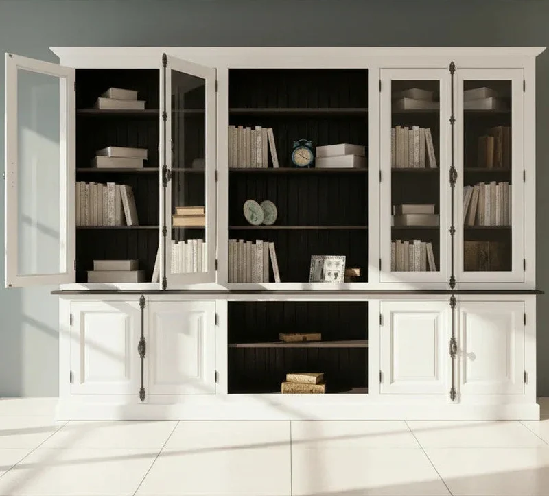 Großer Bücherschrank aus Massivholz mit externem Verschlusssystem | Wohnzimmerschrank