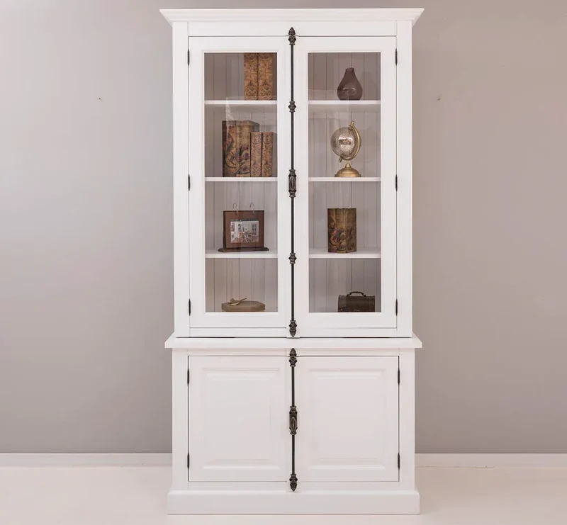 Vintage Bücherschrank aus Massivholz | Vitrine | 2-teilig