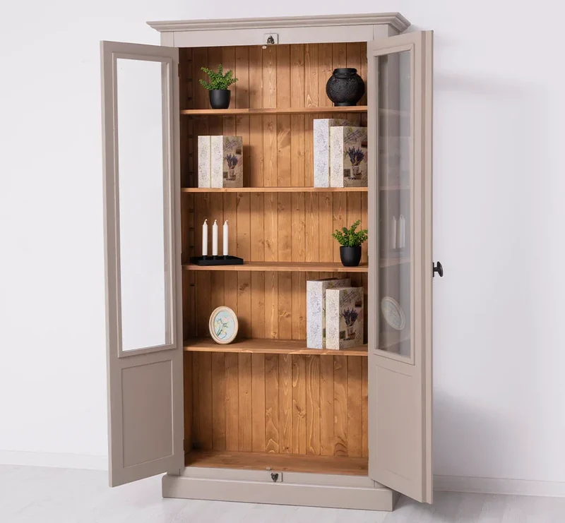 Landhausstil Büchervitrine aus Massivholz in verschiedenen Farben - Vintage Bücherschrank