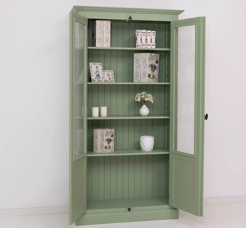 Landhausstil Büchervitrine aus Massivholz in verschiedenen Farben - Vintage Bücherschrank