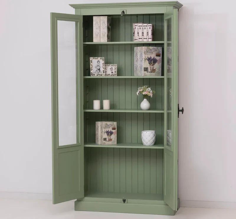 Landhausstil Büchervitrine aus Massivholz in verschiedenen Farben - Vintage Bücherschrank