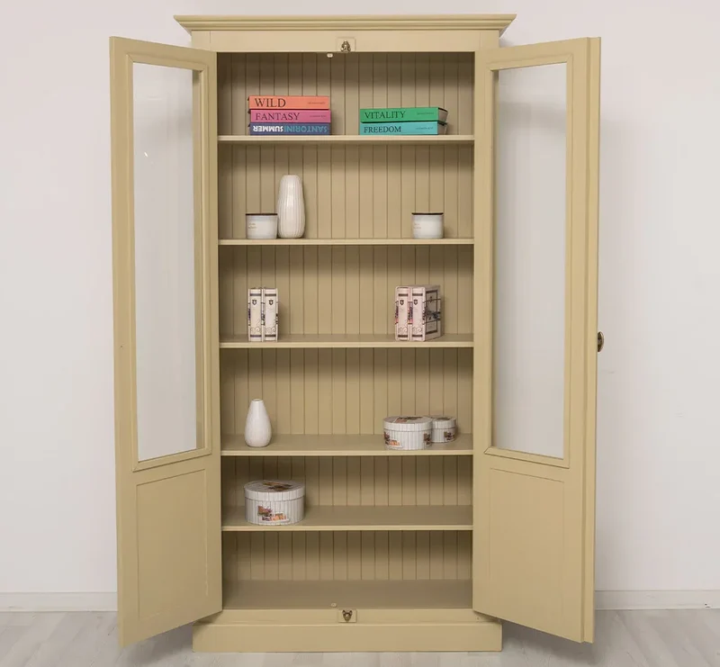 Landhausstil Büchervitrine aus Massivholz in verschiedenen Farben - Vintage Bücherschrank