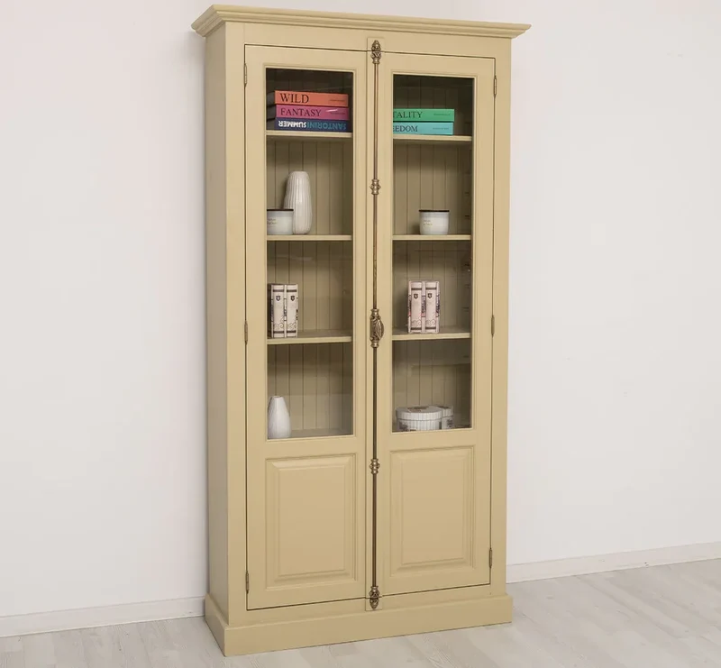 Landhausstil Büchervitrine aus Massivholz in verschiedenen Farben - Vintage Bücherschrank