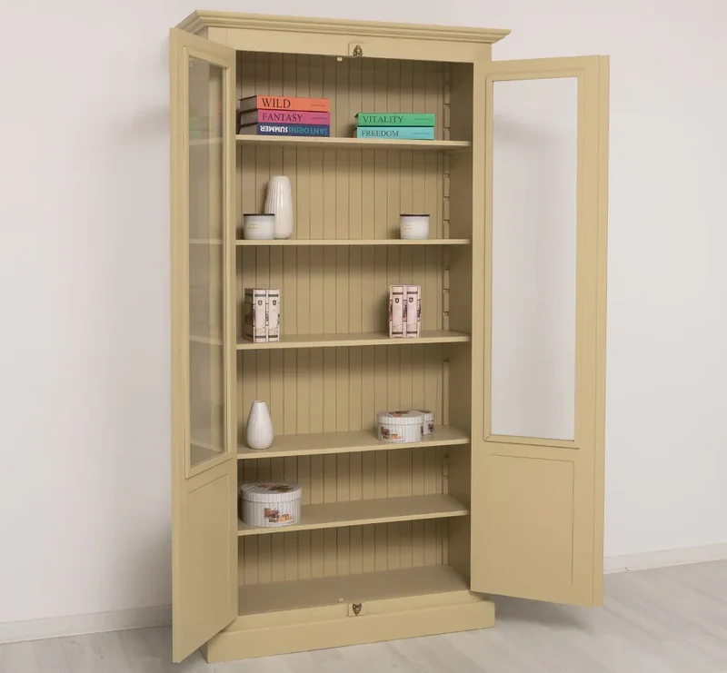 Landhausstil Büchervitrine aus Massivholz in verschiedenen Farben - Vintage Bücherschrank