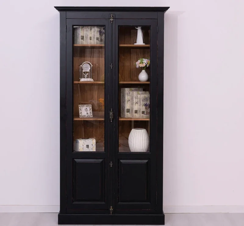 Landhausstil Büchervitrine aus Massivholz in verschiedenen Farben - Vintage Bücherschrank