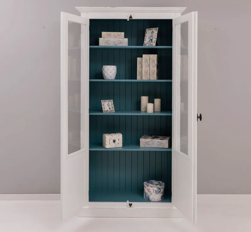 Landhausstil Büchervitrine aus Massivholz in verschiedenen Farben - Vintage Bücherschrank