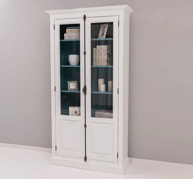 Landhausstil Büchervitrine aus Massivholz in verschiedenen Farben - Vintage Bücherschrank