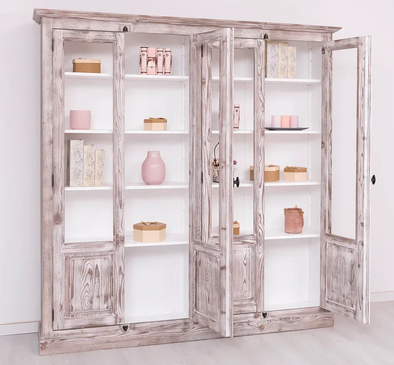 Großer Bücherschrank aus Massivholz mit externem Verschlusssystem | Vitrine | 4-türig