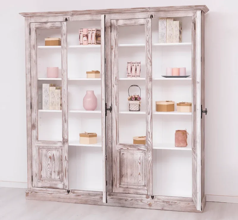 Großer Bücherschrank aus Massivholz mit externem Verschlusssystem | Vitrine | 4-türig