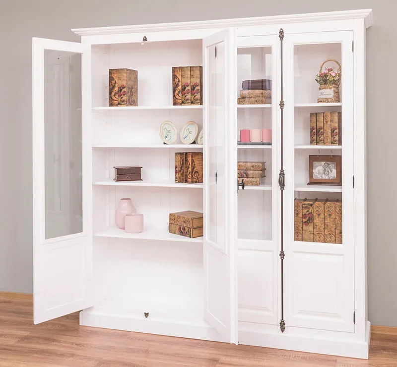 Großer Bücherschrank aus Massivholz mit externem Verschlusssystem | Vitrine | 4-türig