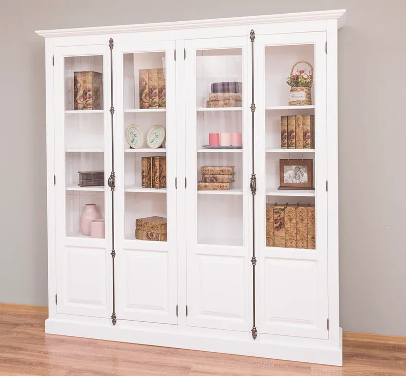 Großer Bücherschrank aus Massivholz mit externem Verschlusssystem | Vitrine | 4-türig
