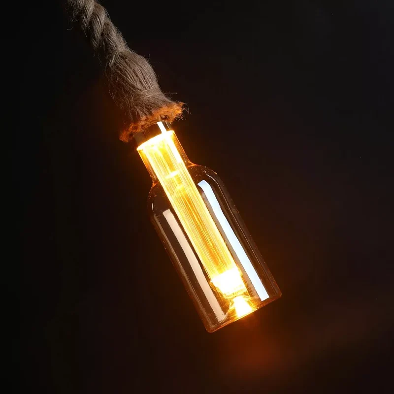 Vintage Hanfseil Pendelleuchte mit E27 Glühbirne~3153