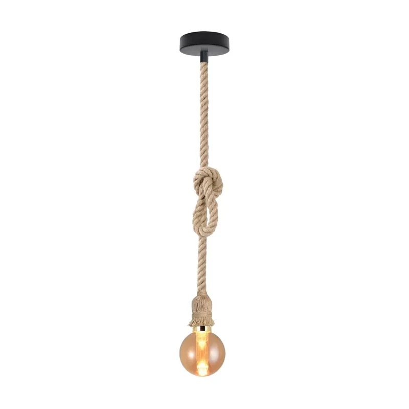 Vintage Hanfseil Pendelleuchte mit E27 Glühbirne~3153