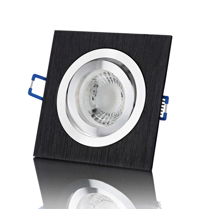 LED Einbaustrahler Flach - Schwarz gebürstet Eckig 5W LED Dimmbar - Designo