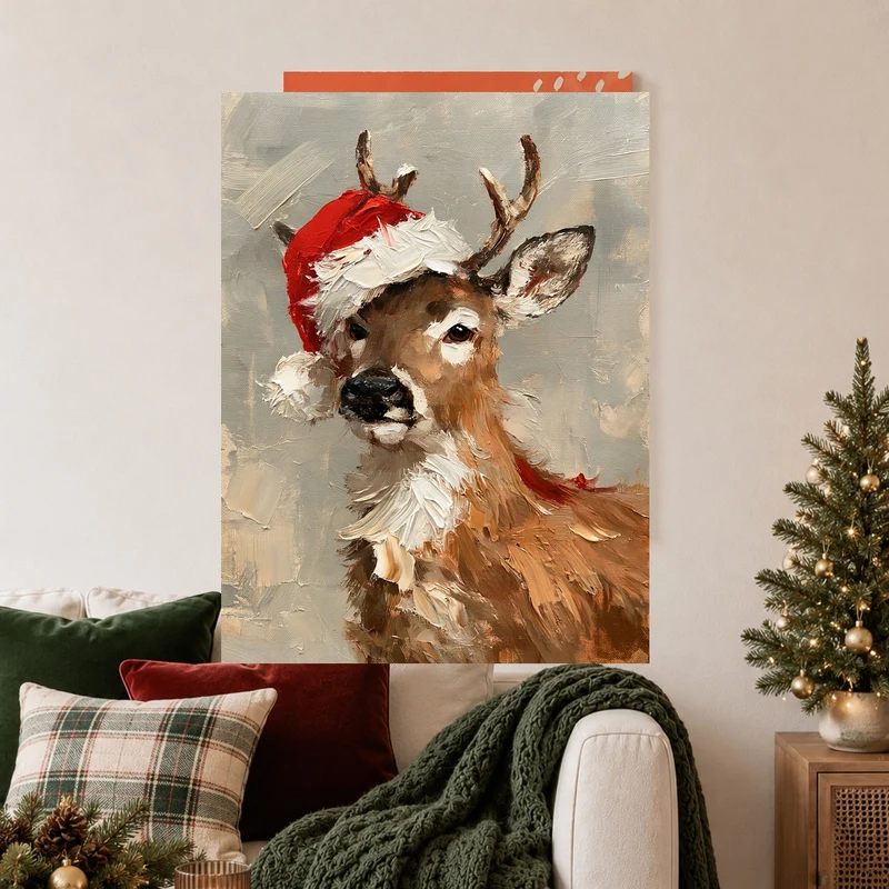 Rentier mit Weihnachtsmütze Poster