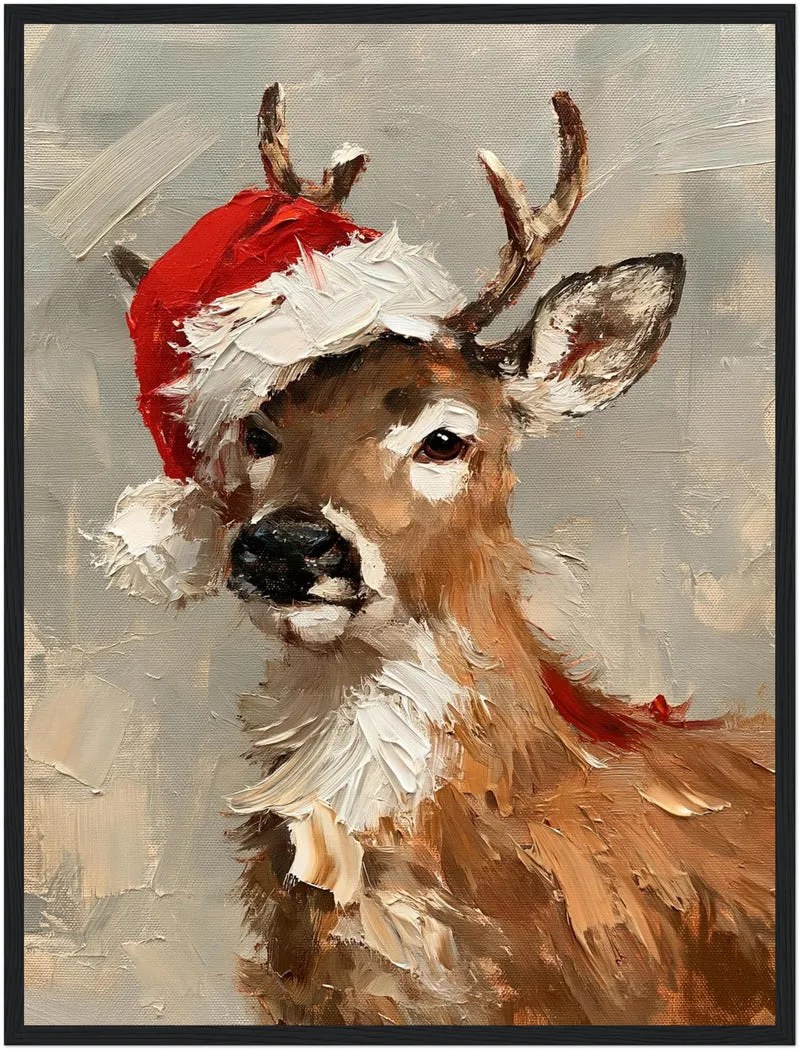 Rentier mit Weihnachtsmütze Poster