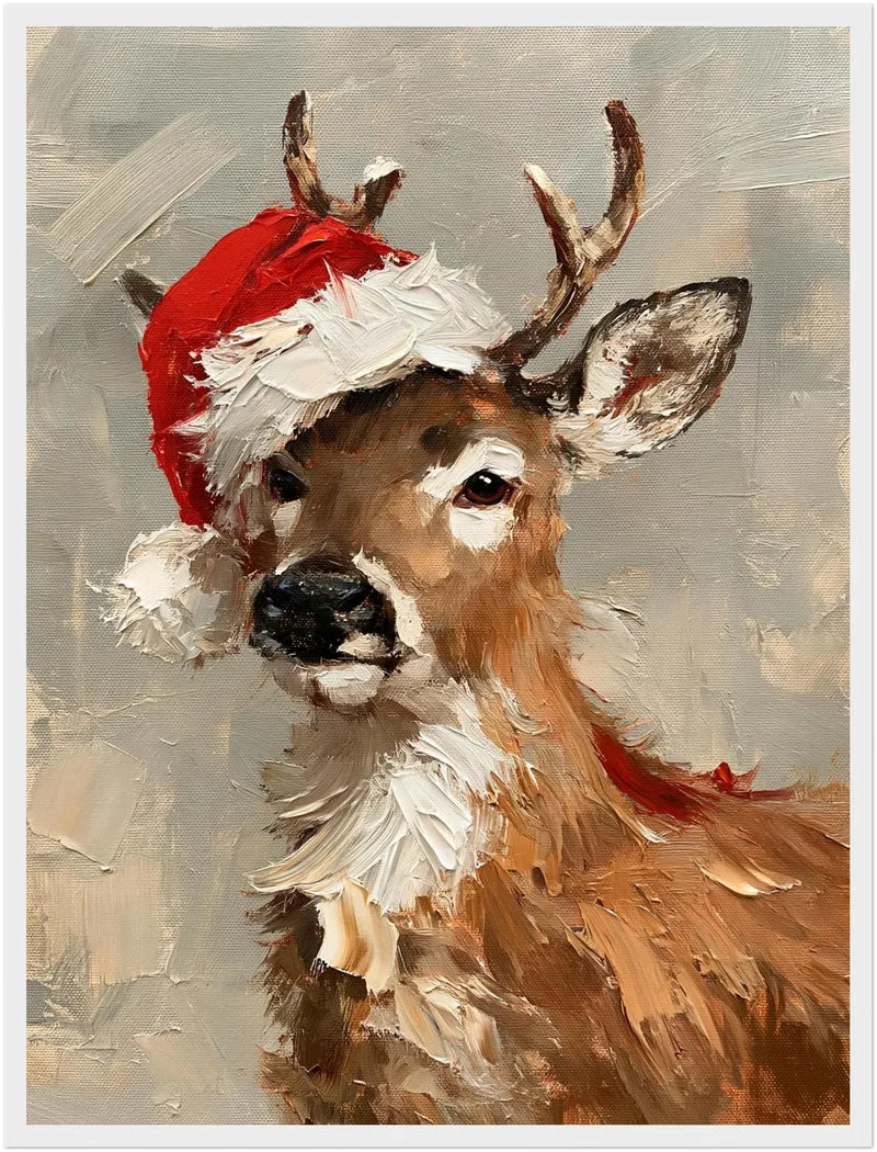 Rentier mit Weihnachtsmütze Poster