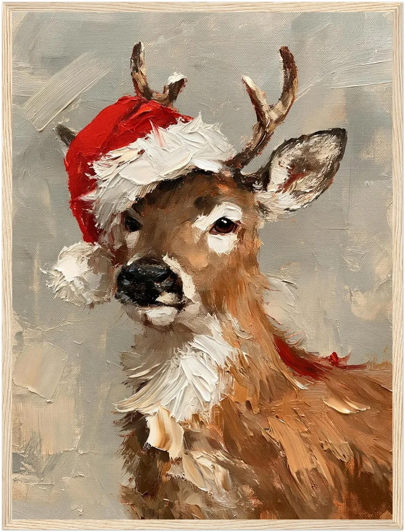 Rentier mit Weihnachtsmütze Poster