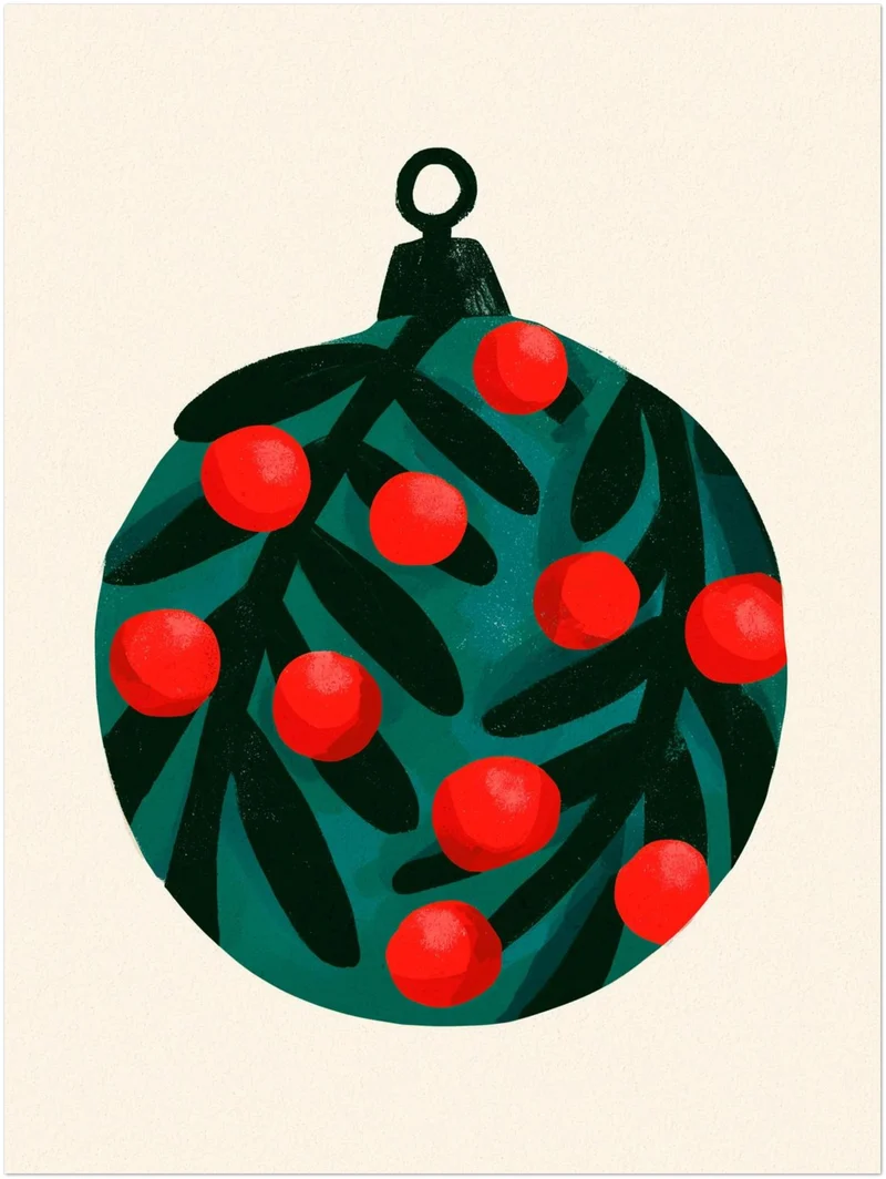 Weihnachtskugeln Poster Set – Glocken & Beeren (3er)
