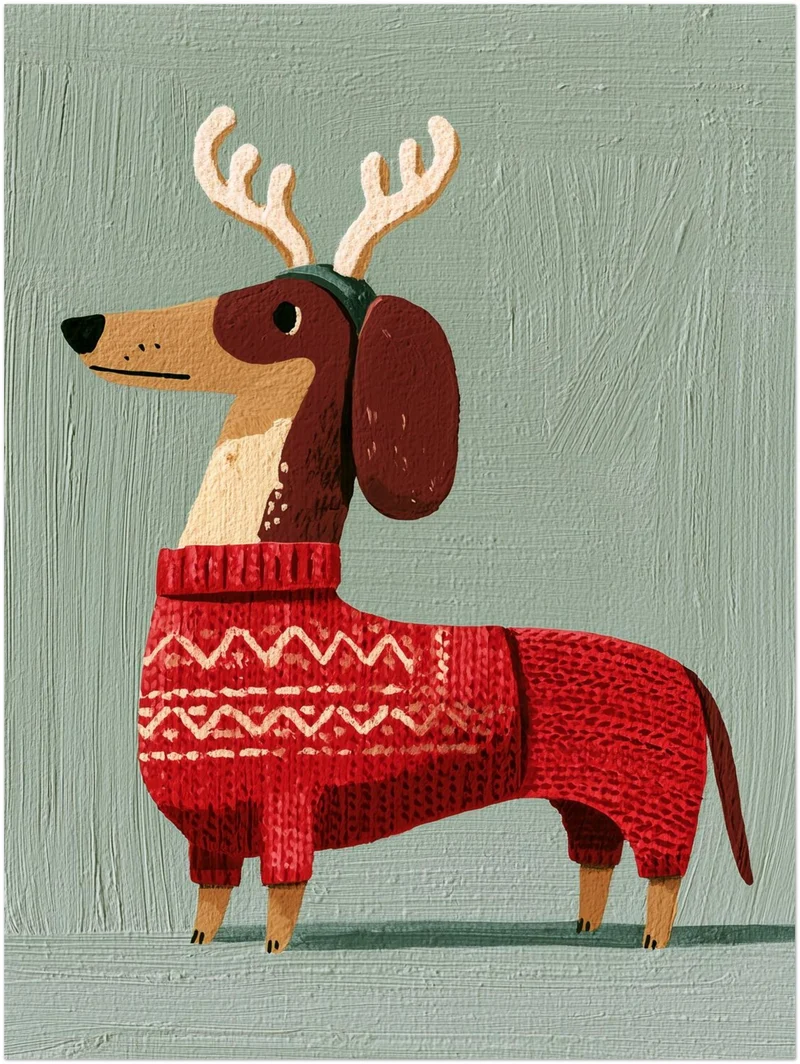 Weihnachtspullover Poster Set – Rentier & Dackel (2er)