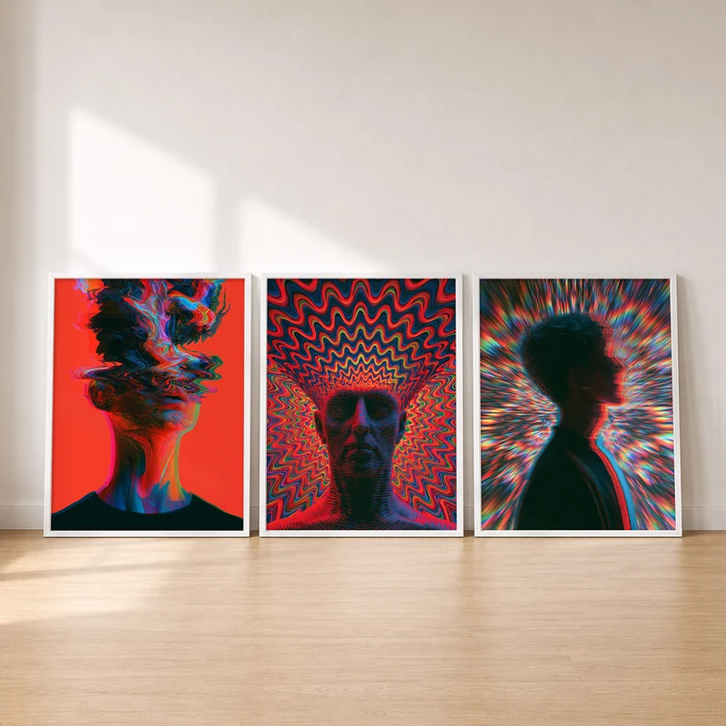 Psychedelic Poster Set – Köpfe in Neon (3er)