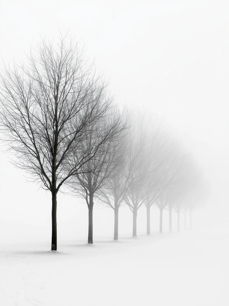 Baumreihe im Winternebel Poster