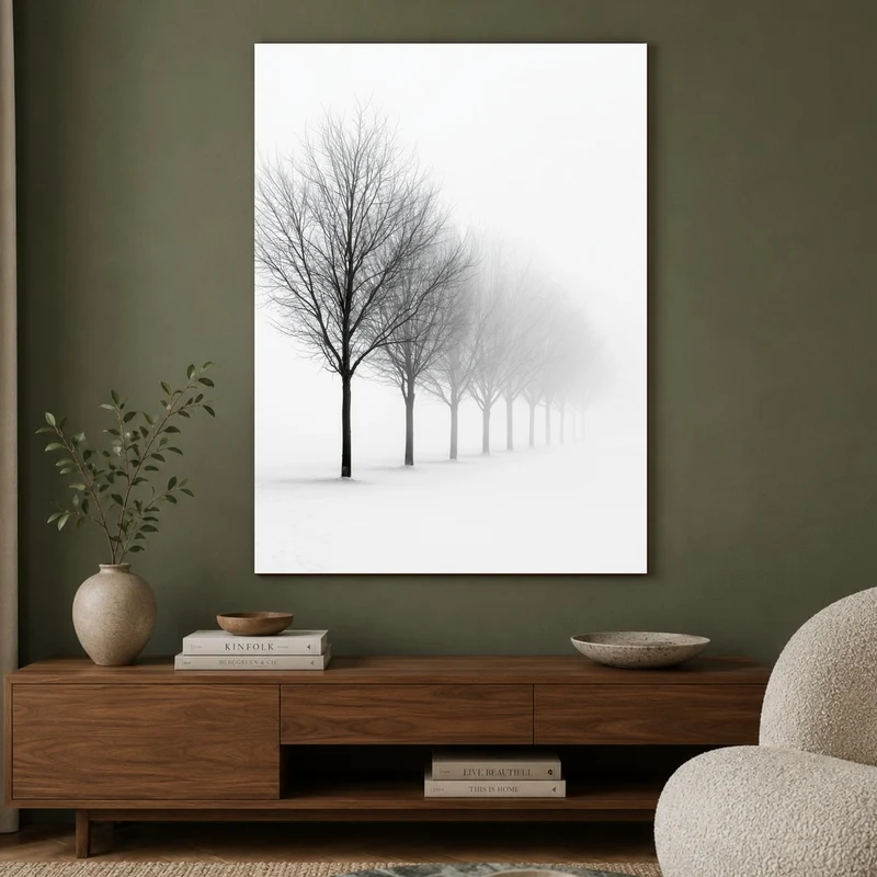 Baumreihe im Winternebel Poster
