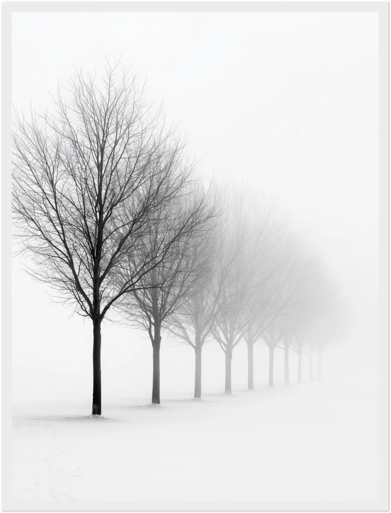 Baumreihe im Winternebel Poster
