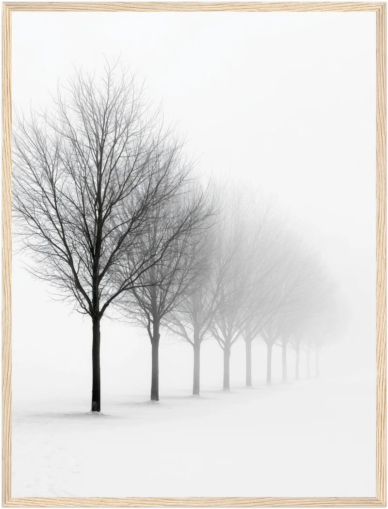 Baumreihe im Winternebel Poster