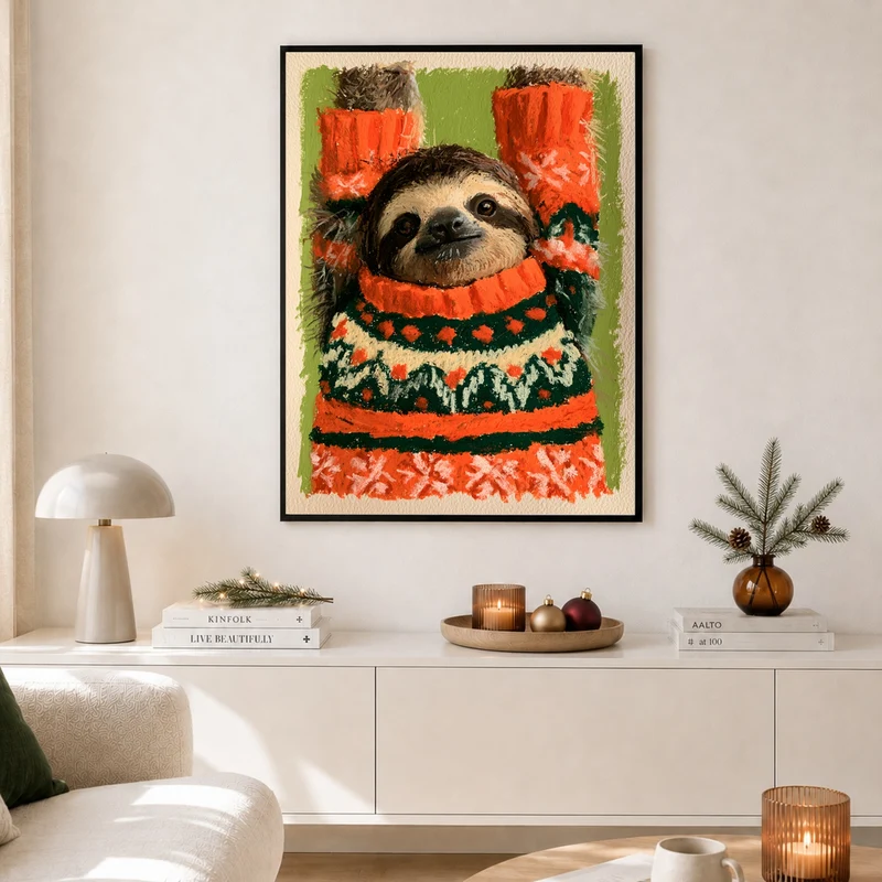 Faultier im Weihnachtspullover Poster