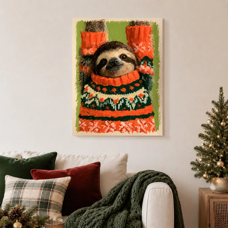 Faultier im Weihnachtspullover Poster