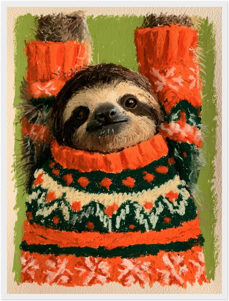 Faultier im Weihnachtspullover Poster