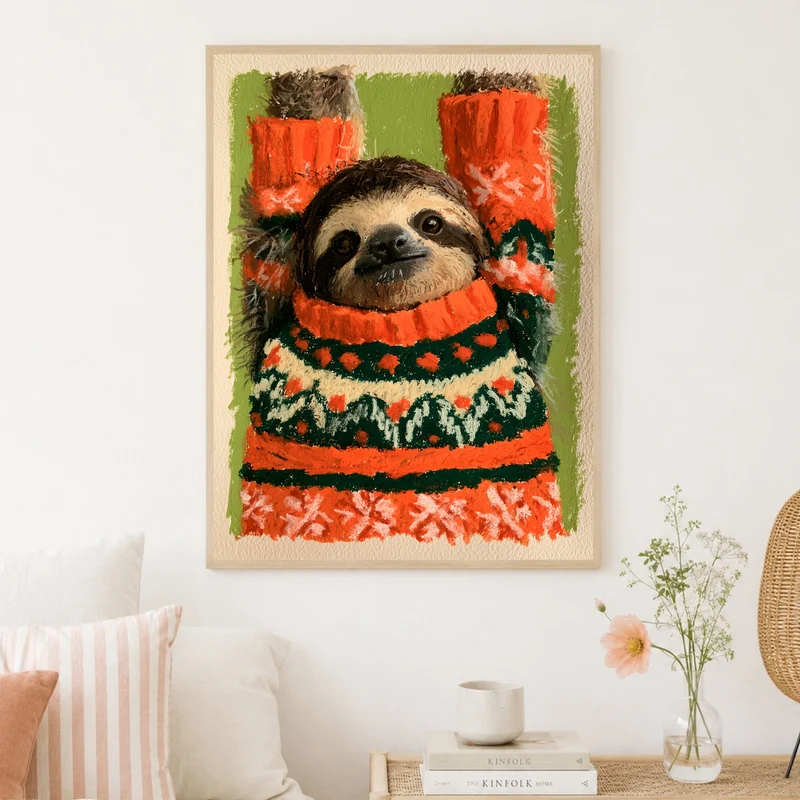 Faultier im Weihnachtspullover Poster