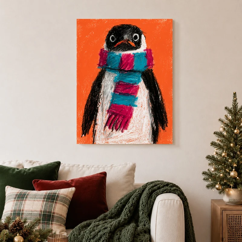 Pinguin mit Schal Leinwand