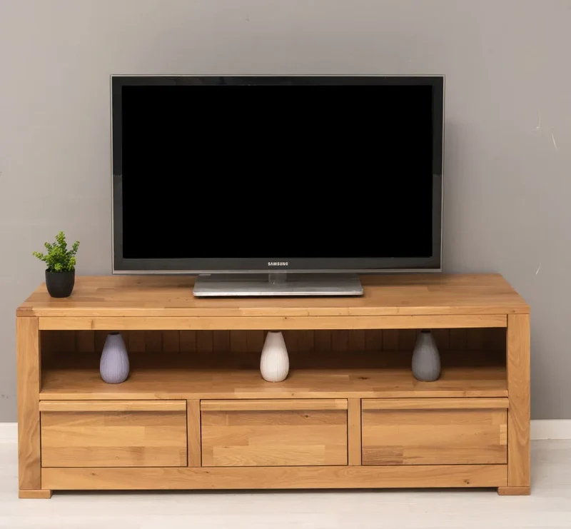 Langes TV-Board aus massiver Eiche mit 3 Schubladen