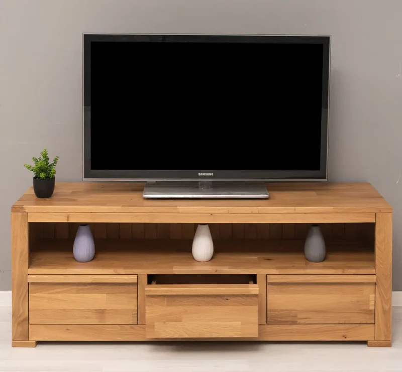 Langes TV-Board aus massiver Eiche mit 3 Schubladen