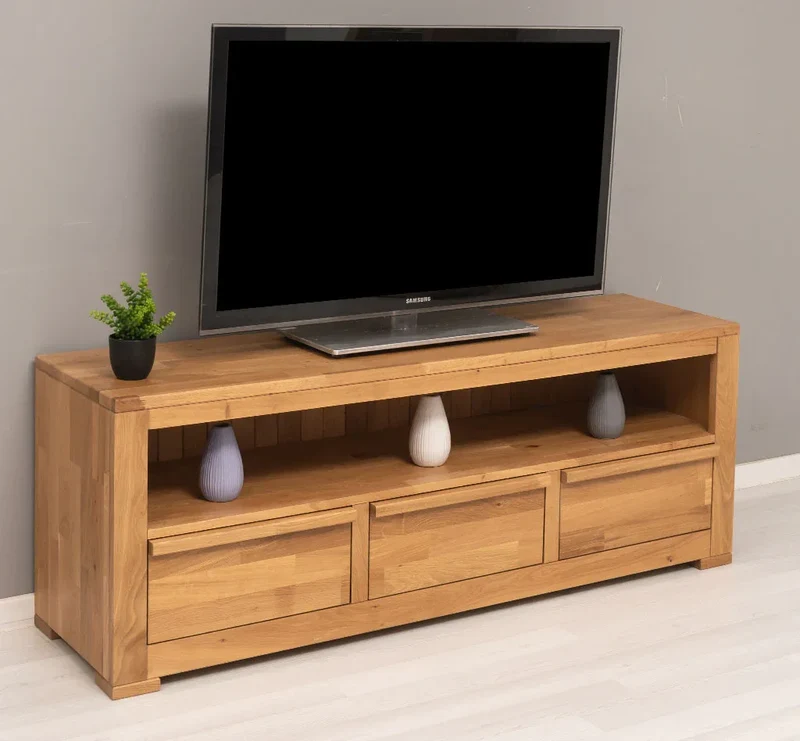 Langes TV-Board aus massiver Eiche mit 3 Schubladen