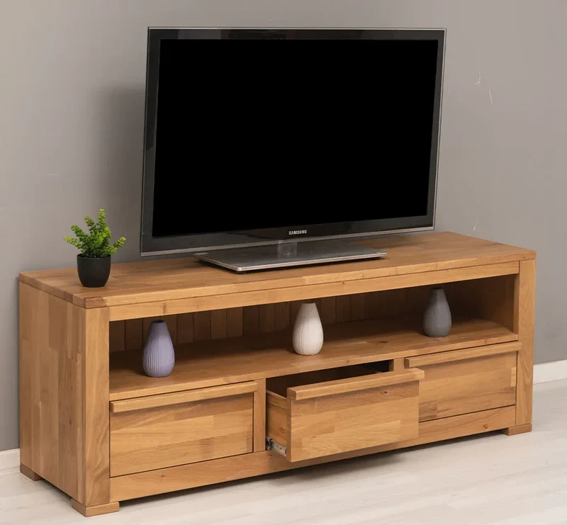 Langes TV-Board aus massiver Eiche mit 3 Schubladen