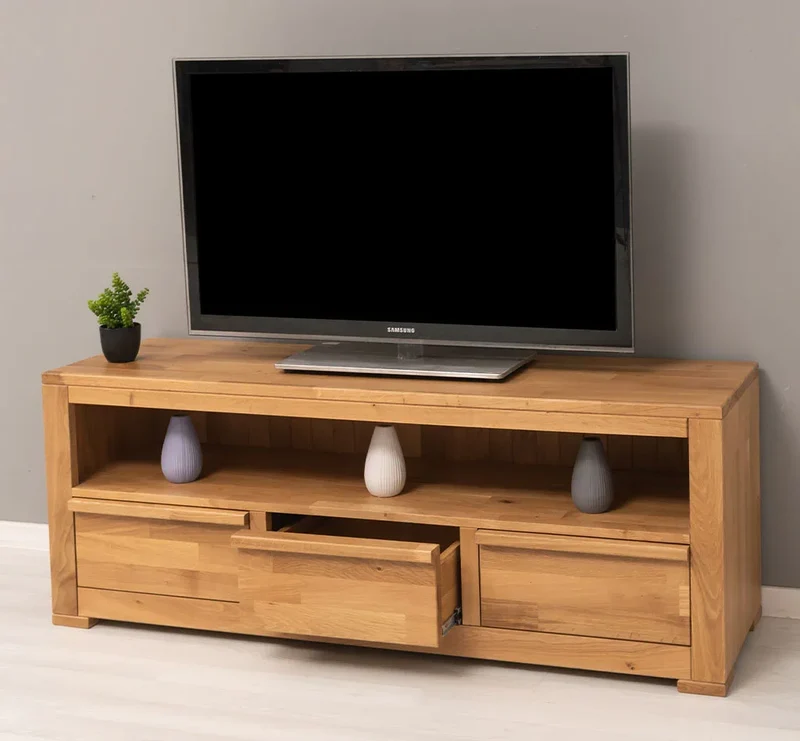 Langes TV-Board aus massiver Eiche mit 3 Schubladen